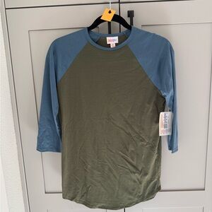 LuLaRoe Randy (Olive and Blue Long Sleeve Tee)